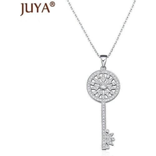 High quality Copper Metal Inlaid AAA Austrian Cubic Zirconia Rhinestone Heart Key Necklaces Pendant For Women
