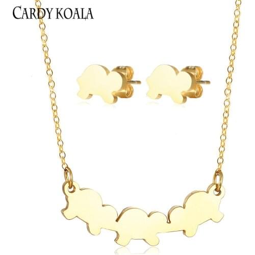 Three little cute turtle pendant necklace wild titanium steel earrings female