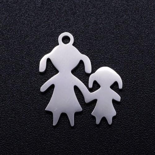 10pcs/lot 17*14mm Stainless Steel Sister Girl Pendant Bracelet Charms DIY Jewelry Making Handicraft Accessories Wholesale