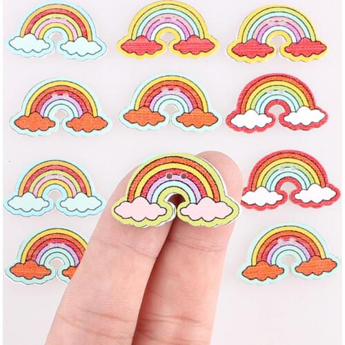 Rainbow 2Hole Wooden Buttons for Scrapbooking Crafts DIY Baby Children Clothing Sewing Accessories Button Decoration 100pcs E