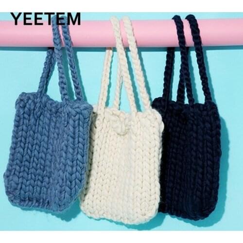 Christmas gift red white bag female Custom thick wool solid color handmade crochet Korean new knitted bags for women