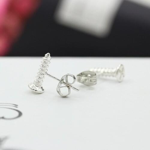 Fashion Silver Color Ear Nail Screw Stud Earring For Women Men Cubic Zirconia Helix Ear Piercings Jewelry