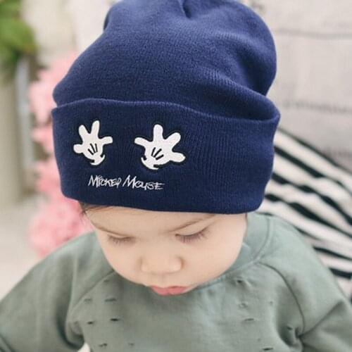 Mickey Mouse Children Knitted Hat Boys Girls cap Cartoon embroidery Mickey woolen hat warm knitted baby hat Christmas gift