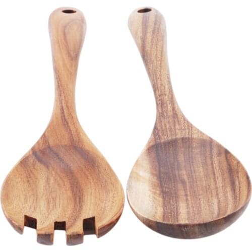 Vintage Acacia Wooden Large Salad Spoon Fork Cuisine Wooden Spoon Wooden Fork Salad Spoon Kitchen Cutlery