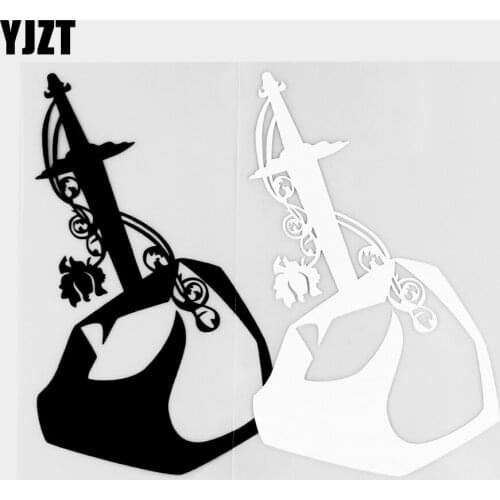 YJZT 15.9×9CM Personalized Car Sticker Rose On Stone King Arthur Creative Vinyl Decal Decoration Black / Silver 20C-0468