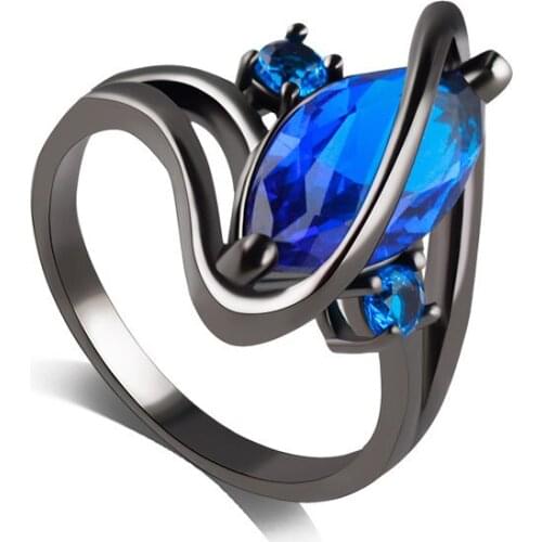Sue Phil Cubic Zirconia Blue Rings black gun plated women wedding environmental Rings charming jewelry For Women Party dropship