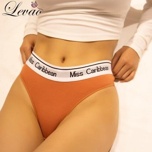 LEVAO Women Sexy Cotton G-String Briefs Panties Thong Low Waist Letter Female Ladies Soft Underwear Comfortable Lingerie Tangas