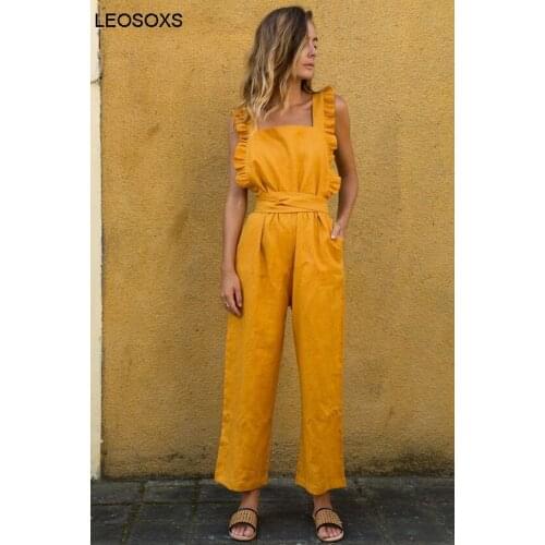 2021 Womens Jumpsuit Sleeveless Lace Up Jumpsuit Elegant Temperament Solid Color Casual Straight Siamese Trousers