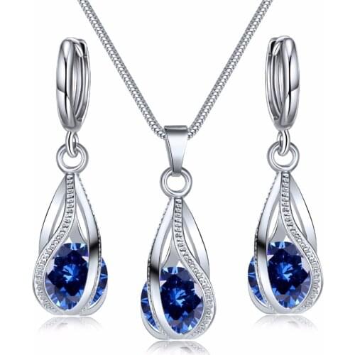 Fashion Silver Color Necklace Earrings Cubic Zirconia Jewelry Sets Elegant Crystal Zircon Jewelry Women Wedding Jewelry Set