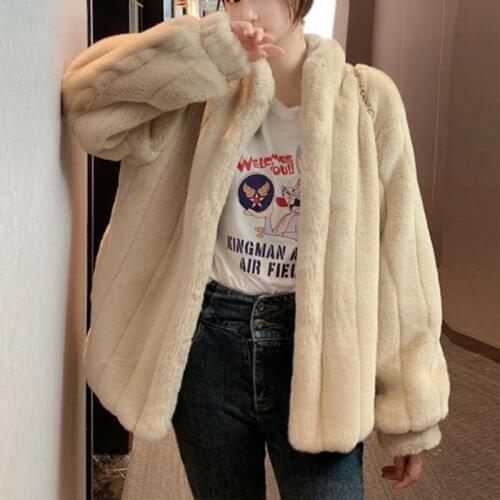 Fake Mink Fur Coat Winter Women Faux Fur Coat Stand-up Collar Solid Color Loose Warm Soft Plush Overcoat Jackets Womens Jacket