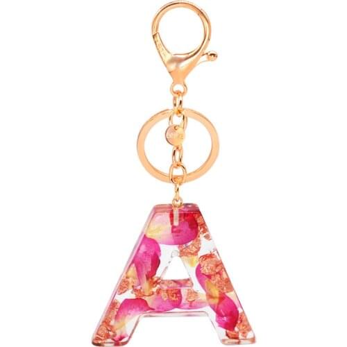 ZOSHI Rose Petal Resin 26 Letter Keychains For Women Transparent English Alphabet Charms Bag Accessories Car Key Rings Holder