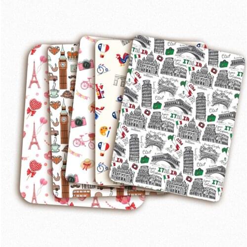 Polyester Cotton Fabric Sheet Iron Clock Towers Printed Cloth Sheets Dress Making Handmade Masks DIY Craft Supplies 45*145cm 1pc