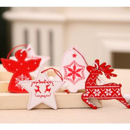 12pcs Christmas gift box Wooden Pendants Ornaments Xmas Tree Hanging Ornament Christmas Decorations for Home New Year Gifts 2021