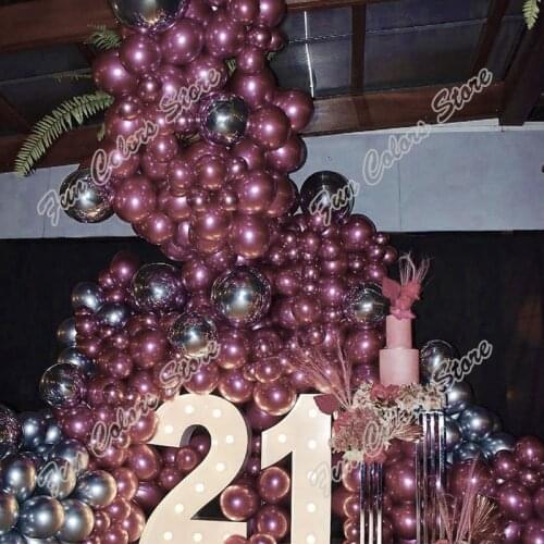 156pcs Chrome Rose Red Wedding Birthday Party Backdrop Baby Shower Supplies Silver Holidays Dinner Table Balloon Garland Arch