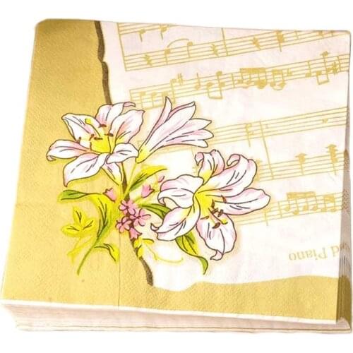 20Pcs/lot 33*33cm Music Lily Theme Decoupage Paper Napkins Wedding Anniversary Vintage Towel Home Servilleta Party Decoration