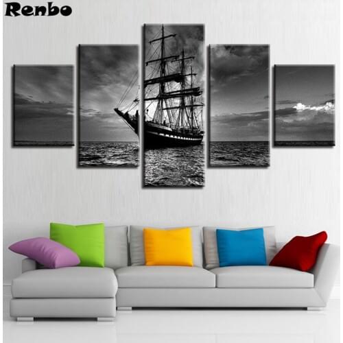 5 Pieces 5D DIY Diamond Embroidery" Boat On The Sea Night Scene" Cross Stitch Full Square/Round diamond painting rhinestones art