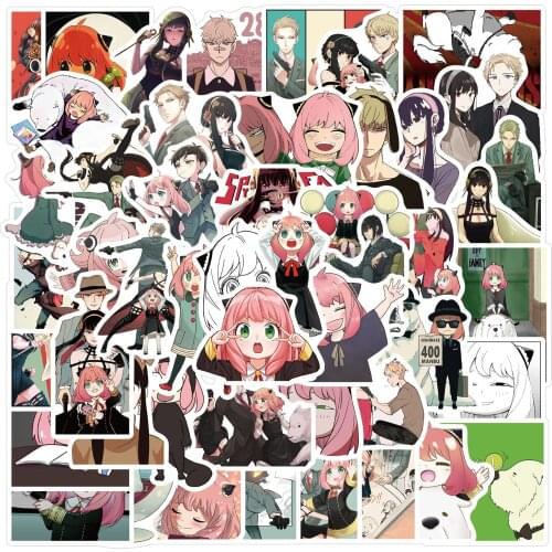 50pcs Spy Family Anime Stickers Suitcase Skateboard Laptop PVC Car Decal Gifts Waterproof Stationery Sticker