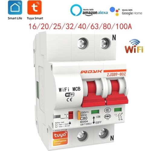 Tuya 2P WiFi Smart Circuit Breaker 16A-100A Automatic Switch Overload Short Circuit For Alexa Google Home Automation Modules