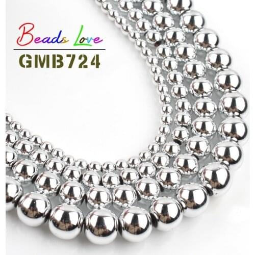 Natural Stone Silvers Plated Hematite Beads 3mm-10mm Round Loose Beads for Jewelry Making DIY Bracelet Necklace Wholesale 15inch