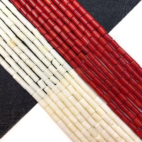 Red Coral Beads, Cylindrical Natural Bulk Jewelry, Handmade, Necklace and Bracelet DIY Accessories, Length 15 Inches, Size 4x6mm