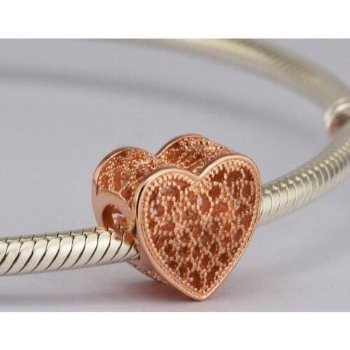 Fits For Pandora Bracelets Heart with Romance Charms with Rose Gold Color 100% 925 Sterling-Silver-Jewelry Beads Free Shipping