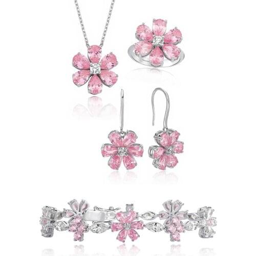 Valori Jewels Forget Me Not Set , 20 Ct Zircon Pink And White Pear Gemstone , Rhodium Plated ,925 Silver, Fine Jewelry