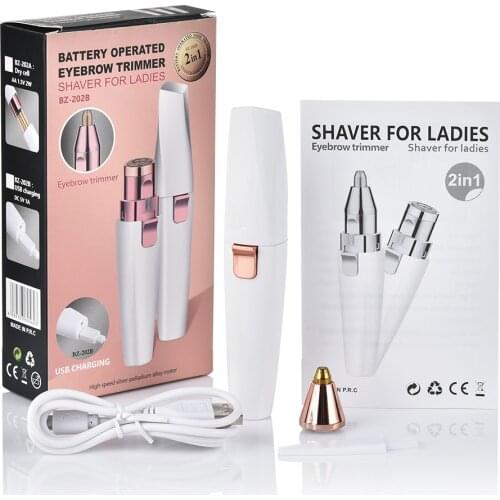 2 IN 1 Electric Eyebrow Trimmer Epilator Female Body Facial Lipstick Shape Hair Removal Painless Razor Shaver Eyebrow Trimmer