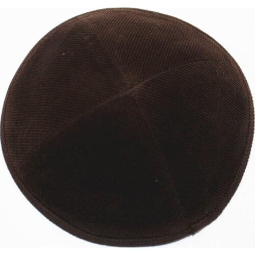 Brown color Jewish yarmulke Solid High quality Dome size 19cm Cotton Velvet Kippah Jewish Cap