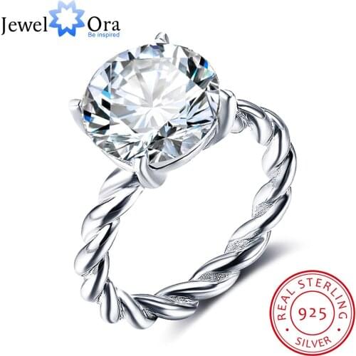 12mm Round Cubic Zirconia 925 Sterling Silver Wedding Jewelry Rings For Women Wedding Gift Ideas(JewelOra RI102325)