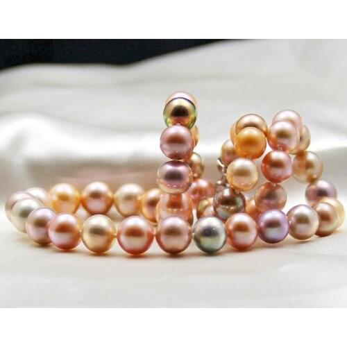 Luxury jewelry collection mixed color 9-10mm very bright circle of natural pearl Send mother 18INCH