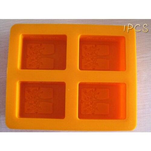Party Dessert Silicone Mold Tree Shape 4 Hole Square Soap Mold Crafts Chocolate Cake Molding Handmade Tools