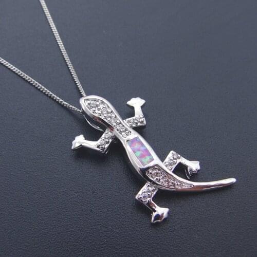 Hot Selling Cute Gecko Pendant Charms with Created Pink Opal Trendy Lovely Pendant Necklace for Women Nice Gift without Chain