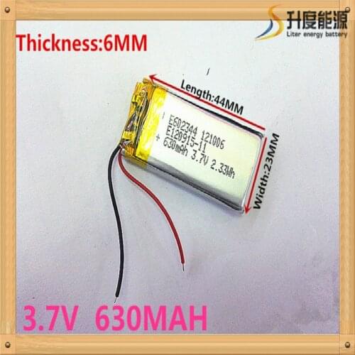 Free shipping Polymer battery 630 mah 3.7 V 602344 smart home MP3 speakers Li-ion battery for dvr,GPS,mp3,mp4,cell phone,speaker