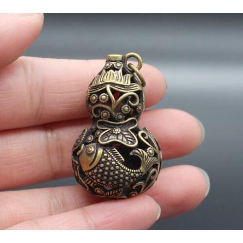 Mini ) Delicate Interesting Chinese Old-style Hollow-out Brass Cute Gourd Auspicious Statue Pendant
