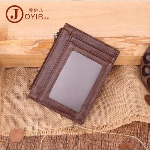 Mens Vintage Card Holder Genuine Leather Coin Bag Small Card Wallets Credit Card Case Zipper Change Storage Card Bag