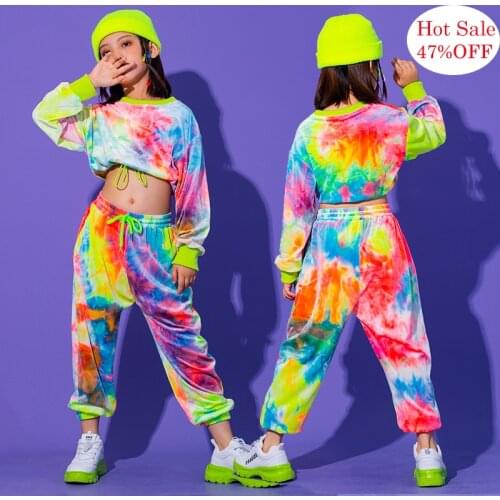 Hip Hop Clothing Multicolor Sweatshirt Causal Pants For Girls Jazz Ballroom Dancing Clothes Stage Outfits Rave Clothes DQS6039