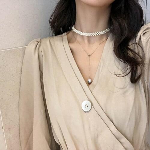 Necklace Woman Short Fund Clavicle Immortal Niche Neck Bring Pearl Double-deck Temperament Neck Chain Necklace Long Fund