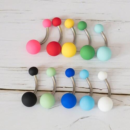 10-50pcs Matte Ball Belly Piercing Colorful Navel Ring Bar Stainless Steel Belly Button Rings Stud Women Sexy Body Jewelry 14G