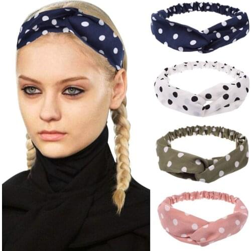 Fashion Women Girls Dot Bohemian Hair Bands Print Headbands Vintage Cross Turban Bandage Bandanas HairBands Hair Accessories