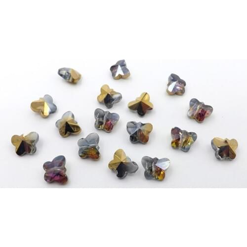 QIAOHE 50pcs Glass Crystal Butterfly Beads Loose Beads Rose red half gold 10 x 8mm For Fashion jewelry Making #QHGZ59