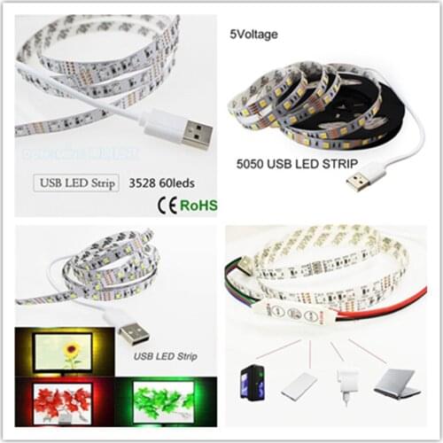Multicolor Flexible USB Cable Supply 3528 5050 USB led strip 1m/60leds TV Background Lighting decoration USB Cable 5V 1M/2M/5M