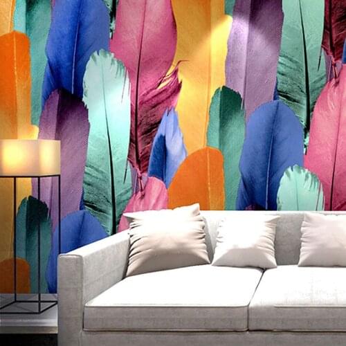 Nordic Feather Blue Wall Pvc Vinyl Wallpapers Wallpaper Roll 3d 10metres Home Decoration Waterproof size Living Room Hall