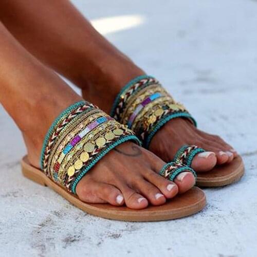 Women Summer Shoes Bohemia Style Flat Sandals Ladies Handmade Retro Flip Flop Woman Sandals Flat Slip On Sandalia Feminina 2021