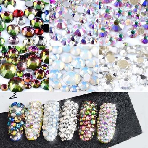 SS3-SS16 Mix Size Colorful Nail Art Decorations 800pcs Crystal Glitter Rhinestone 3D Non Hotfix Flatback Rhinestones for Nails