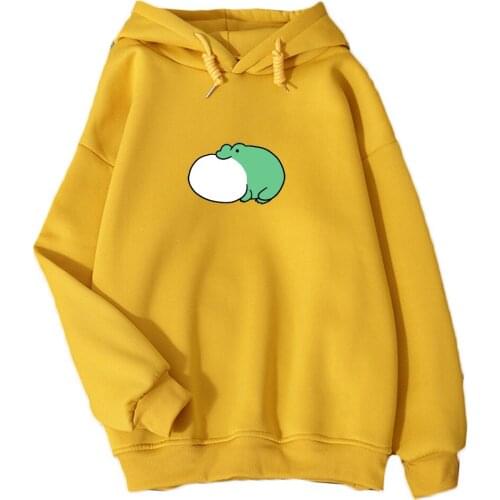 Oversized Hoodie Unisex Jacket for Girl Print Frog Hooded Sweetshirt 90s Clothes Vintage Men New Women Hoodies Winter Thick Warm