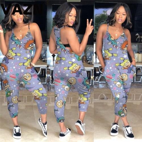 VAZN New Graffiti Pattern Harajuku Casual Jumpsuits For Women Night Shinny Sleeveless Losse Rompers Lady Sexy Young Jumpsuit