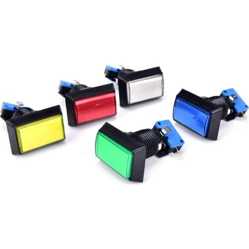 1Pc Game Machine Rectangle Arcade Button With Led Lamp Illuminated 5 Colors