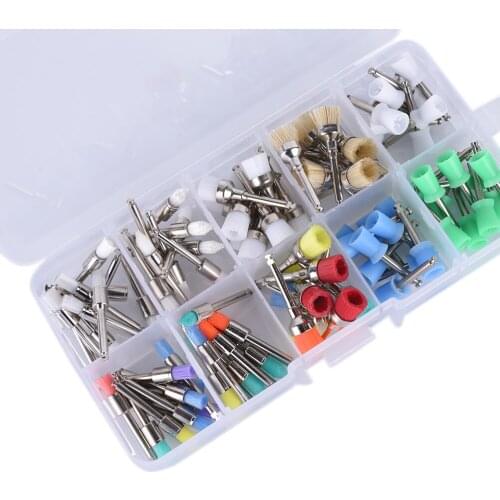 100pcs/box Colorful Nylon Dental Polishing Brush Polisher Prophy Rubber Cup Latch Nylon Bristles Dentist Lab Tool Kit Mix Style