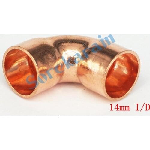 14x0.8mm 90 Angle Equal Elbow Copper End Feed Pipe Adapter Air Condition Refrigeration Gas Water Oil