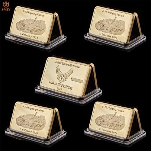 5Pcs 1947-1974 Vietnam War US Air Military Weapon F-16 Fighting Falcon Replica Gold Medallion Medal Gold Bar Collectibles Challe